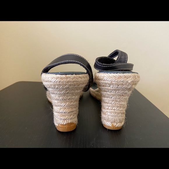Eric Michael Leather Espadrille Wedges Black Brown Jute Rope Women’s